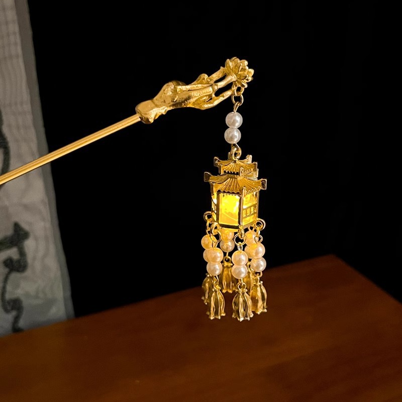 Los niños de estilo antiguo linterna brillante pinzas de cabello de ropa china tocado de cabello de niñas pinzas de cabello cheongsam paso sacudir la cabeza posterior pinzas de lámpara palacio