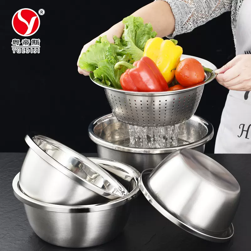 厂家直供加厚不锈钢盆五件套 欧式米筛洗菜盆家用沥水盆 直播代发