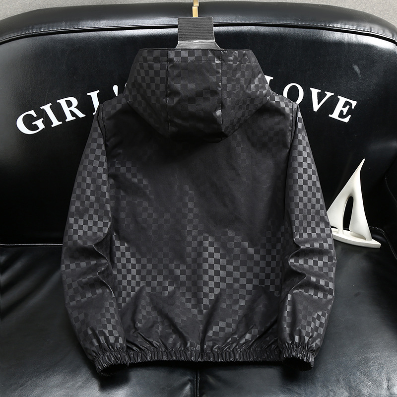Veste à capuche décontractée pour homme, grande taille, coupe ample, luxueuse, noire et grise, en polyester, tendance printemps._voghion.com