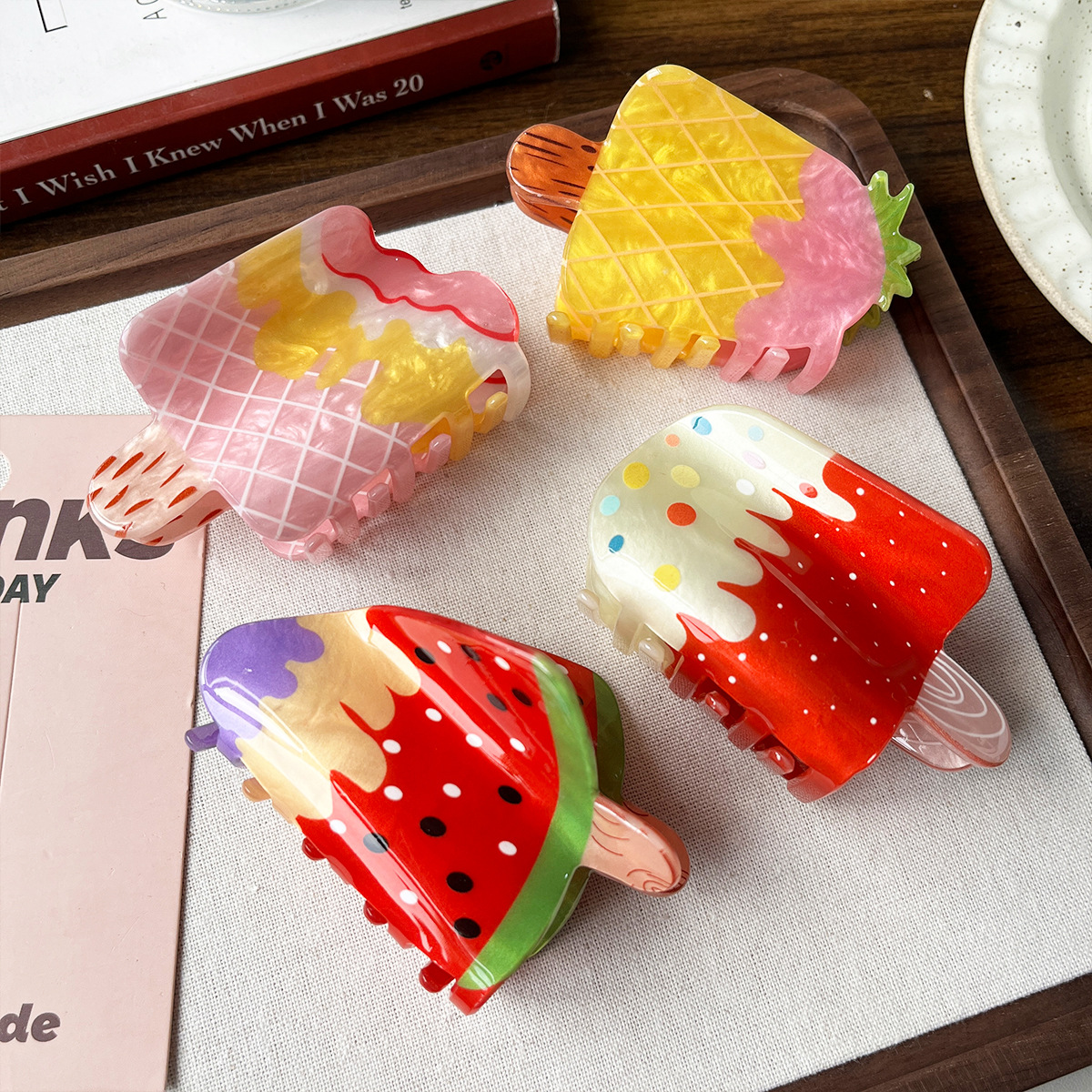 Frutas de verano helado estilo agarrar clips dulce clips de tiburón clips creativo acrílico detrás de la cabeza