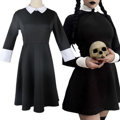 アダムズ一家cos服水曜日アダムズ黒ワンピースコスプレ服ハロウィーンは現物を演じます。