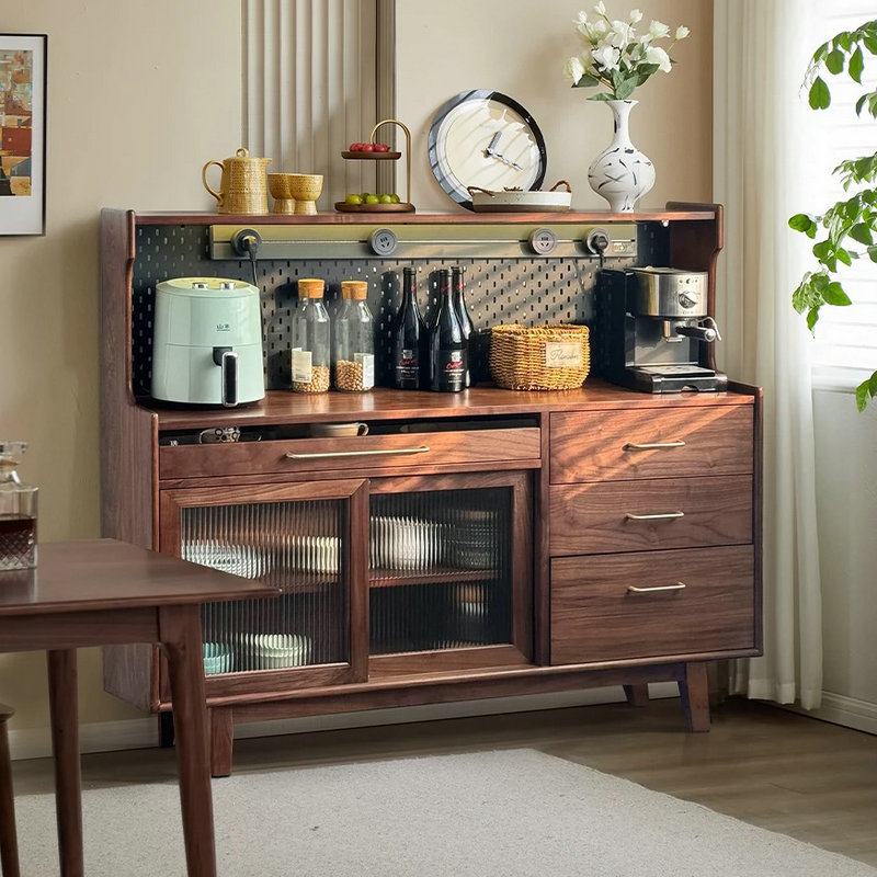 North American Black Walnut Sideboard Wall-Mounted Integrated Storage Cabinet Solid Wood Home Tea Cabinet Living Room Side Cabinet Storage Cabinet