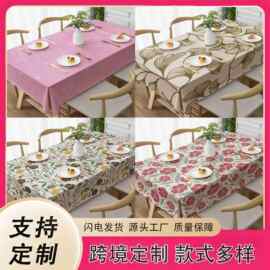跨境外贸新款中式印花简约防水防油免洗长方形餐厅摆件桌布餐桌垫