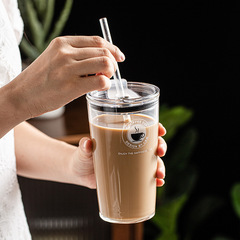 Sealed straw cup adult cold brew coffee cup ins wind large capacity glass water cup office with lid drinking water cup
