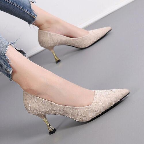 French pleated niche pointed mid-heeled single-layer shoes autumn new Korean professional shallow cut stilettos for women