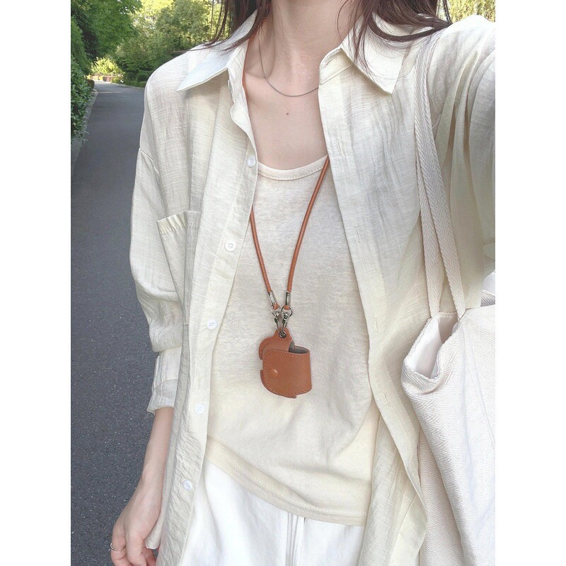Thin Cotton and Linen Sun Protection Shirt Cardigan for Women with Small Design and Slightly See-Through Outer Shirt and Camisole Two-Piece Set