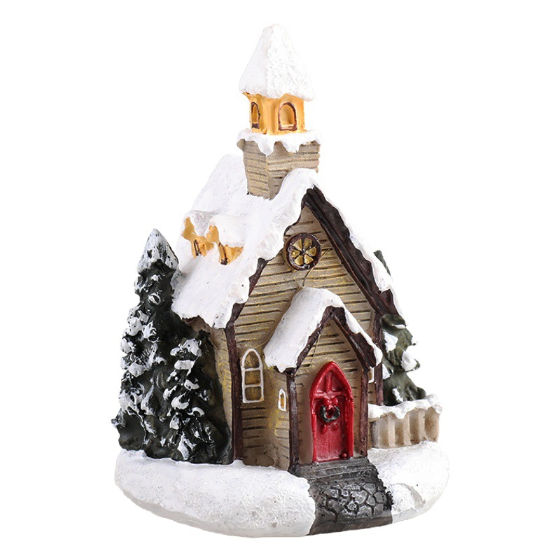 Decoración navideña de resina, casa pequeña con luz LED, regalo creativo de Navidad, éxito de ventas transfronterizo.