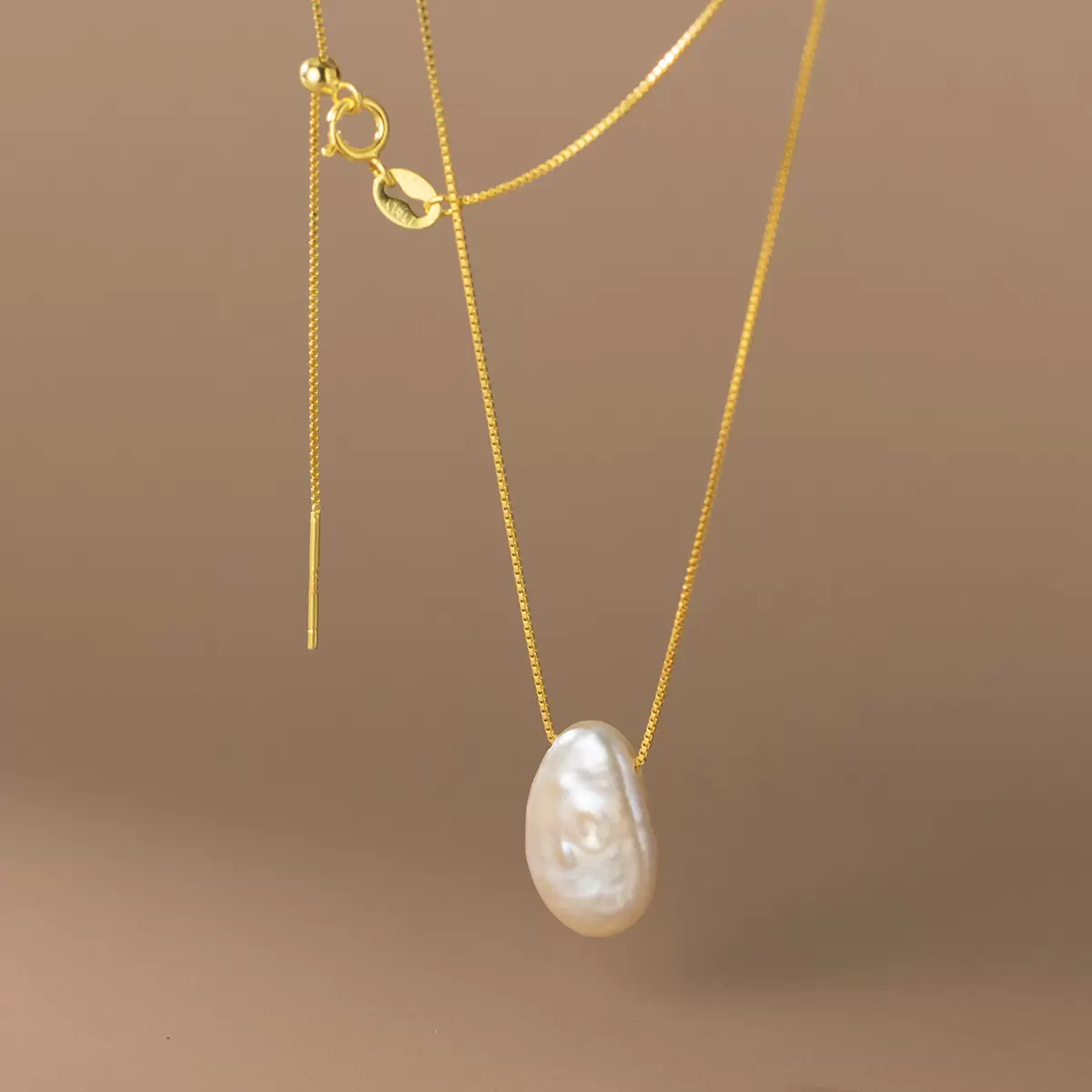 纳兰 s925银不规则扁形珍珠项链简约个性女颈饰品D9413