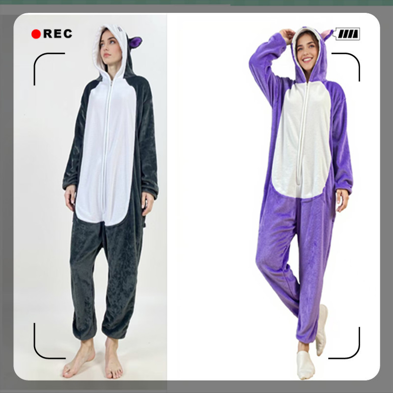 Wholesale Couple Husky Rufaxi Cat Stitch Cute Cartoon Men's and Women's One-Piece Pajamas Flannel Home Clothes