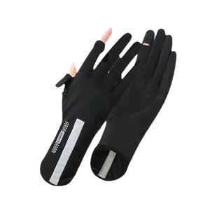 New ice silk sunscreen gloves women wholesale touchable nylon ladies summer ice silk sunscreen gloves breathable