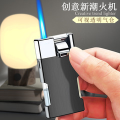Cross-border personalized lever ignition electronic lighter metal windproof direct blue flame lighter engraving advertising gift