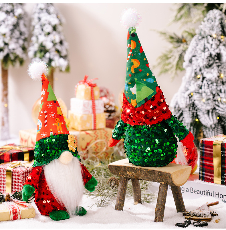 Christmas New Decorations Gingerbread Man Print Hat Sequins Rudolph Doll Christmas Faceless Doll Window Ornaments_voghion.com