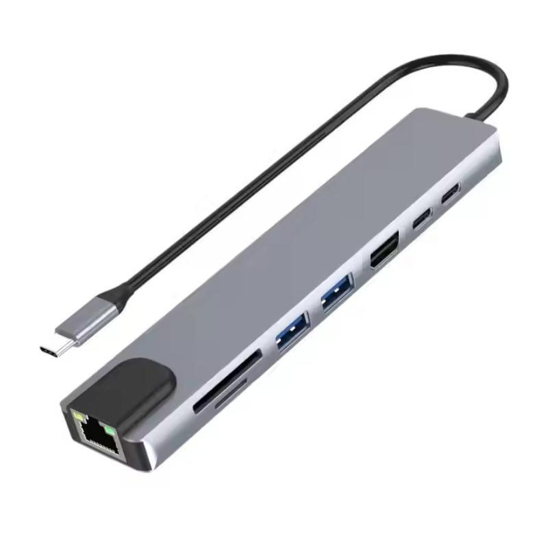 Aluminum Alloy 3.0 Type C Hub Multi-Function Adapter 8 in 1 USB C Hub