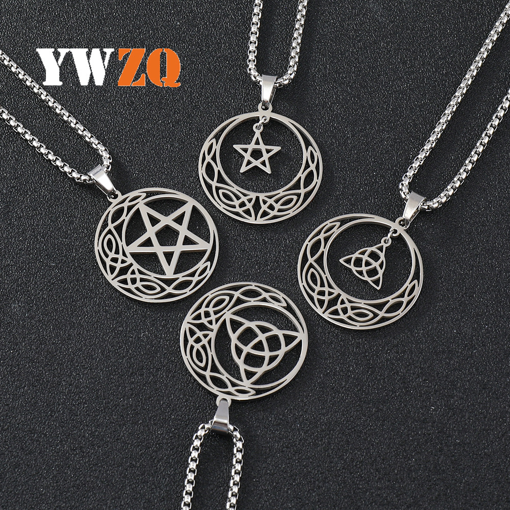 Joyería de acero inoxidable transfronterizo creativo hueco estrella de cinco puntas móvil redondo marca simple collar de acero de titanio fuente fabricante