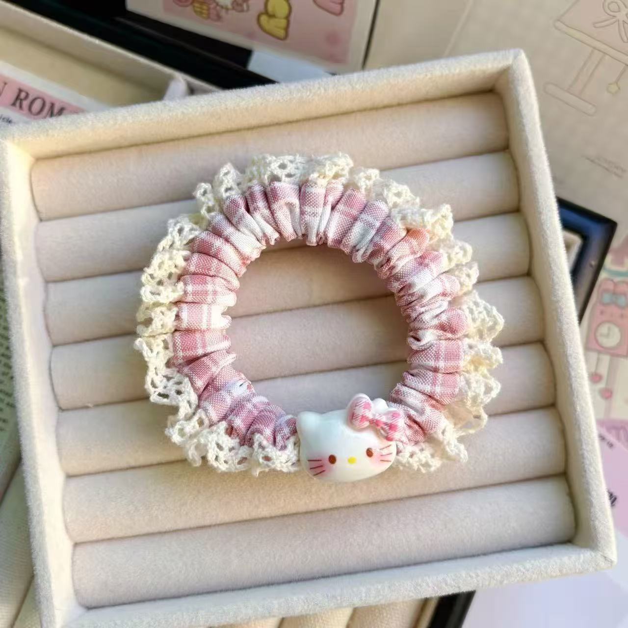 Niños jeans encaje anillo de cabello de cabello de encaje niñas alta cola de cabello de alta elasticidad cuerda de cabello de goma cabeza adornos para el cabello