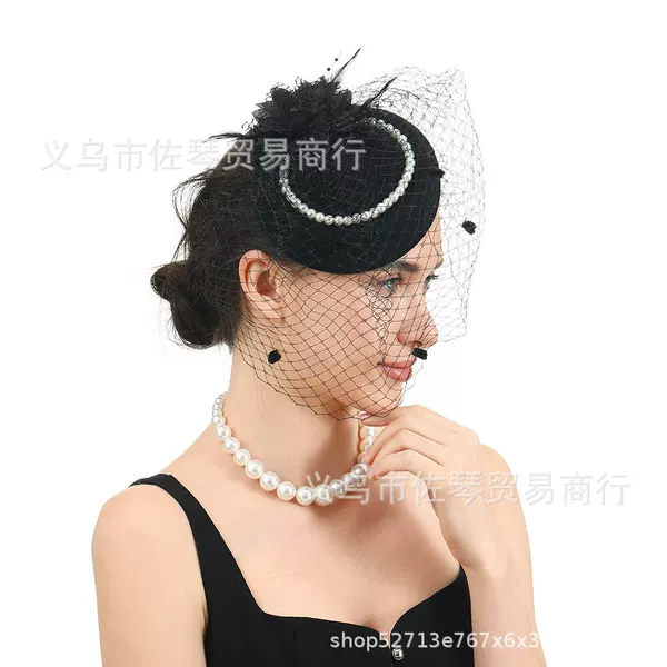 Amazon Best Selling Ladies Tea Party Party Hat Bridal Wedding Feather Mesh Veil Accessories Headband Headband