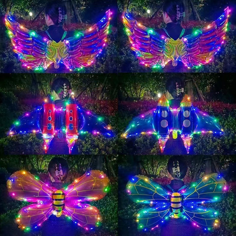 Fuente transfronteriza para niños luminosos globo de mariposa alas alas de Halloween alas de demonios luces LED juguetes decorativos