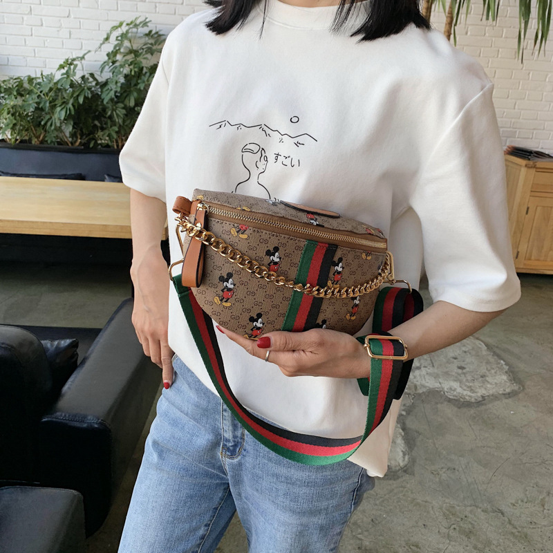 2021新款ins女士胸包 时尚潮流米奇图案斜挎单肩包 链条女包bags|ms