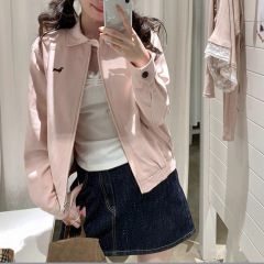 PtonUmi 桃乐茜梦 粉色腊肠狗刺绣夹克女秋韩系宽松休闲翻领外套