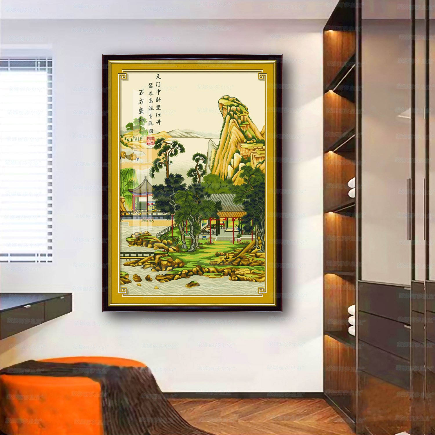 Mona Lisa Real bordado cruzado Wan Fang Anhe nuevo estilo chino decoración paisajística de la sala de estar image 4