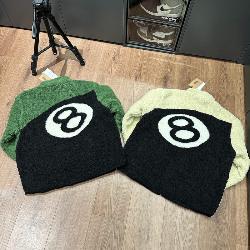 Stu Autumn and Winter Thickeneded Double-Sided Lambswool Polar Fleece Black 8 Billiards No. 8 Ball Outwear Jacket Cotton Outwear for Men and Women