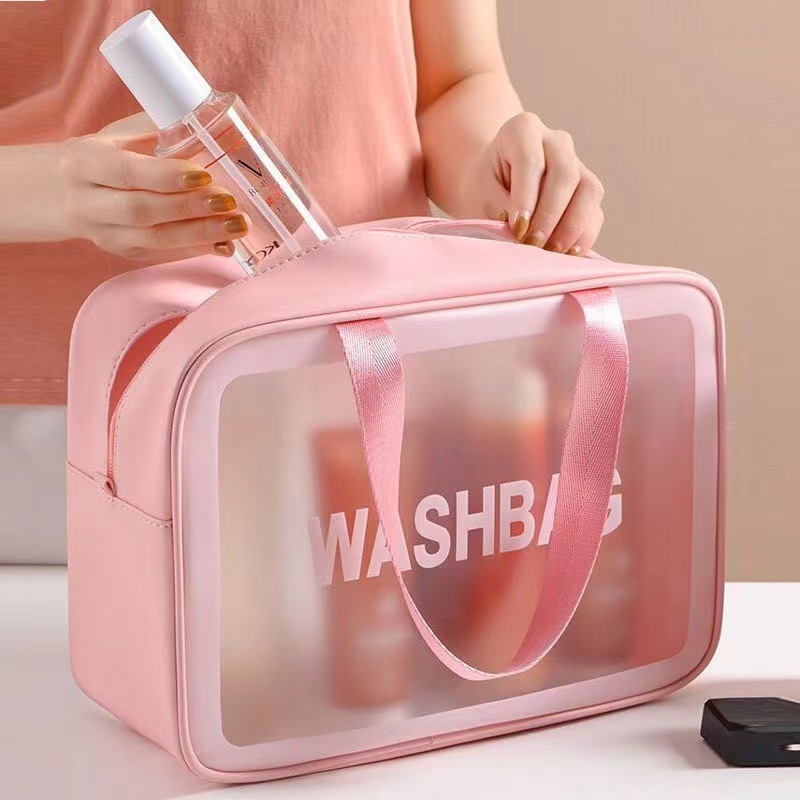 Korean Large-Capacity Satchel Pu Frosted Transparent Waterproof Thickeneded Wash Storage Dustproof Cosmetic Bag Export