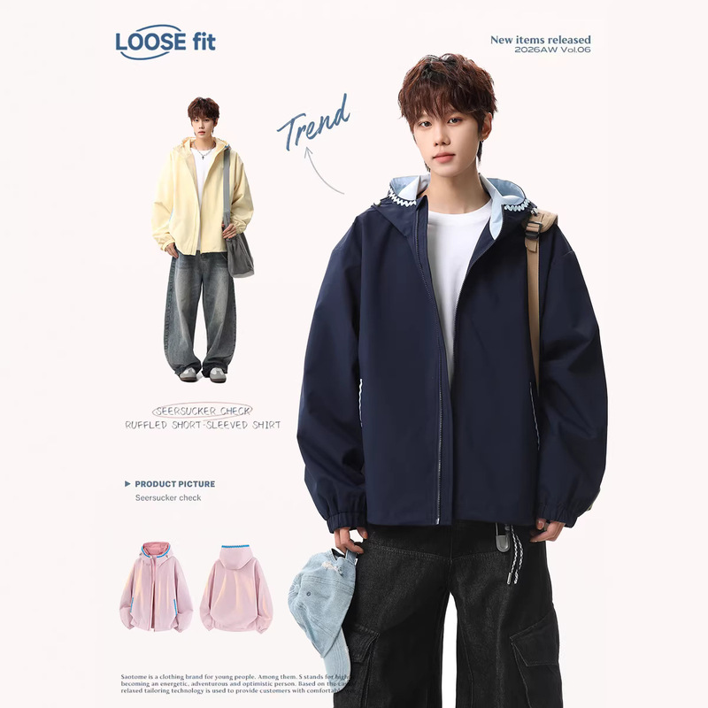 Hooded American-Style Softshell Jacket for Men, New Spring Color-Blocking Outdoor Casual Waterproof Jacket