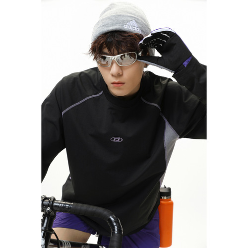 Spliced, Contrasting-Color, Sun-Protective, Breathable Sports-Style Long-Sleeve T-Shirt for Men – Autumn Edition, Embroidered, Loose-Fit, Trendy Brand Sweater