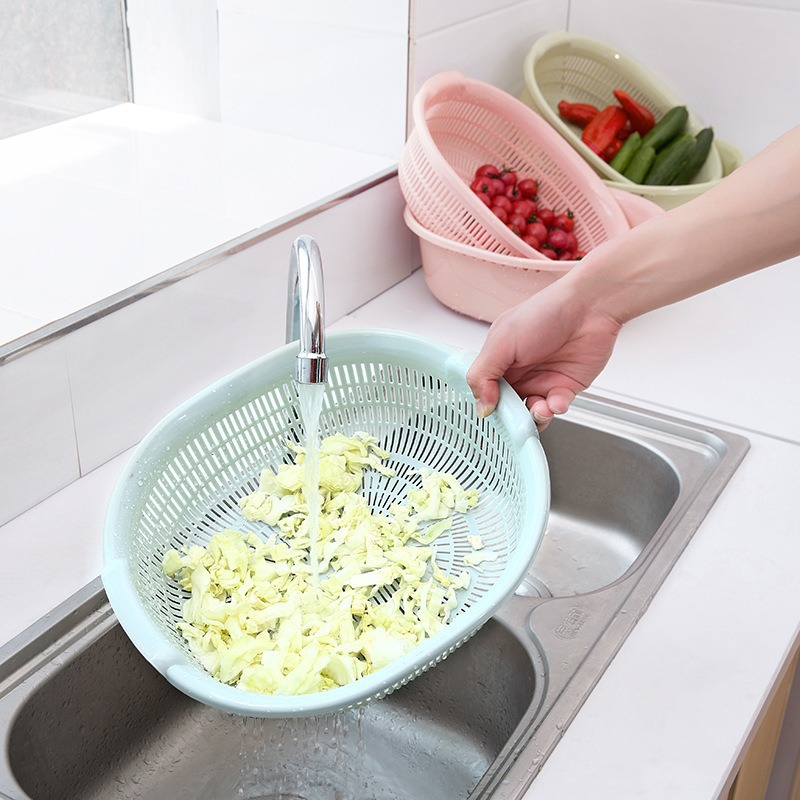 Cesta de lavado de verduras de doble capa gran goteo de cocina plástico hueco drenaje de arroz conjunto de cesta de drenaje multipropósito