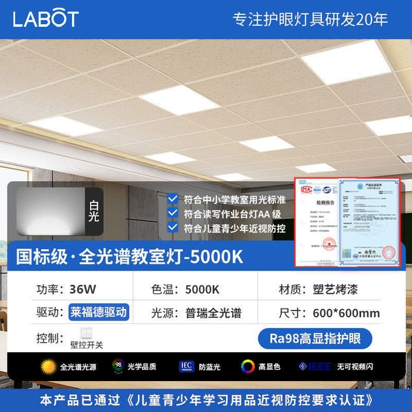 [National Standard Classroom Light Standard] Full Spectrum Eye Protection Shadowless Lamp-5000K-60X60CM [Using American Bridgelux chip + Lyford driver