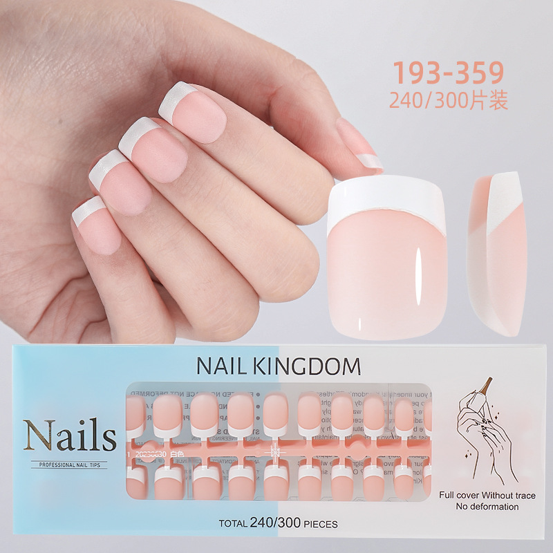 Nueva caja de uñas de uso francés transfronterizo con uñas falsas, piezas de uñas semiacabadas, pegatinas francesas sin costuras mate 240 piezas