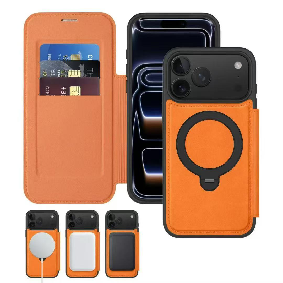 Ốp lưng da lật iPhone 16 Pro Max xoay 360 độ tích hợp giá đỡ từ tính — màu đen, màu xanh hoàng gia, Màu nâu, xám chi tiết 46