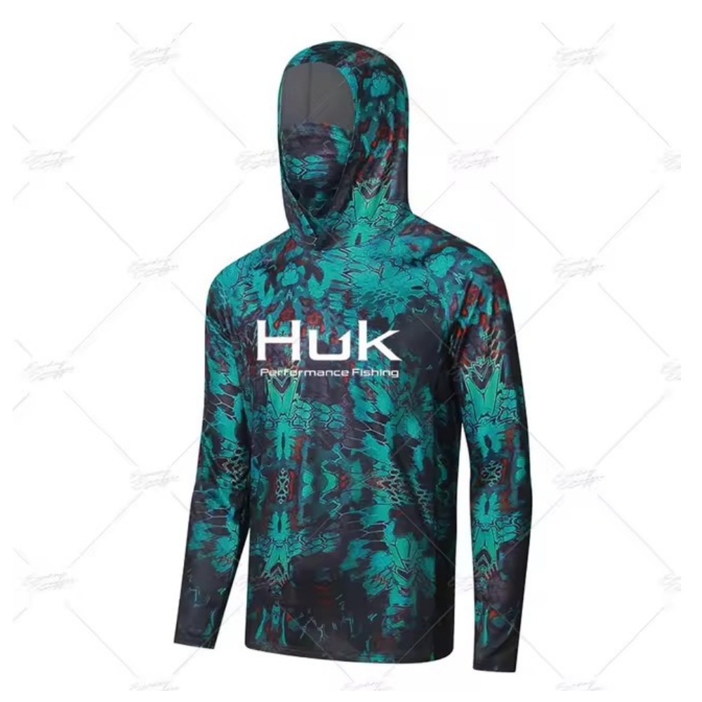 HUK High Performance Fishing Suit Men's Breathable UV Protection Hooded Mask Fishing Suit Summer Long Sleeve Fishing Suit