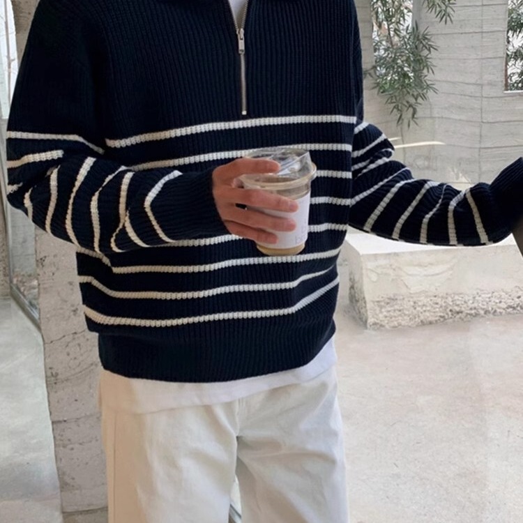Sweater Men's Autumn and Winter Half-turtleneck Zipper Sweater Men's Loose plus size Casual Striped Outer Wear Knitwear for Men Sweater Men's Autumn and Winter Half-turtleneck Zipper Sweater Men's Loose plus size Casual Striped Outer Wear Knitwear for Men