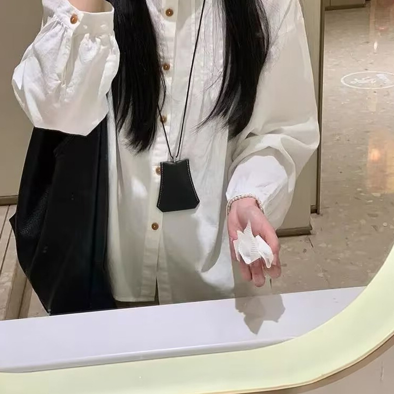 CHAO级推荐！日系文艺风琴褶白色衬衫女设计感圆领长袖小众上衣|undefined