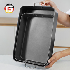 黑色長方形烤雞盤多功能高身雙耳烤盤蛋糕盤碳鋼不粘蛋糕加深盤