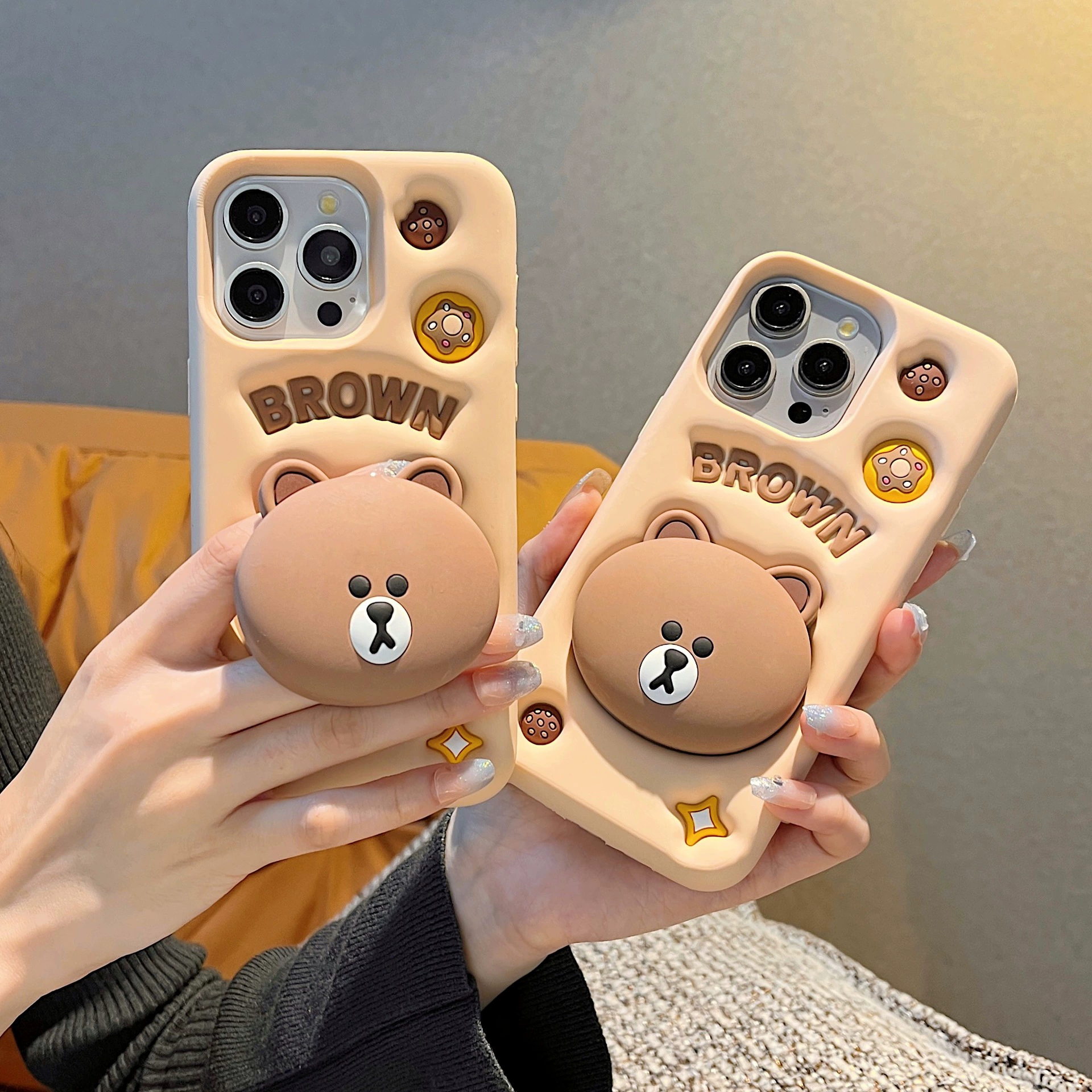 Apple, мультяшная милая трубка, iPhone 14, совместимый чехол, силиконовый iPhone13 Pro, с маленькими мишками, iphone, 15promax