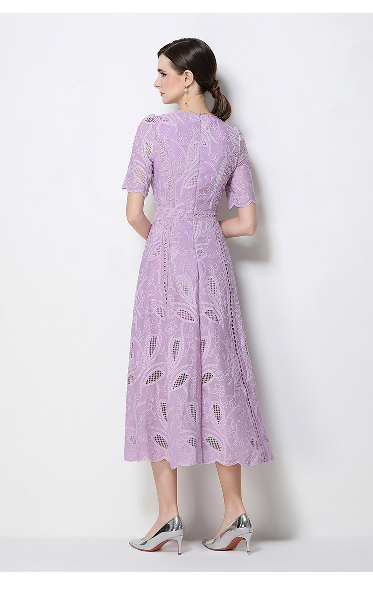 Đầm maxi nữ thắt eo cổ điển Pháp ren thêu họa tiết tay ngắn — màu đen, xanh nhạt, màu hồng, Xanh da trời nhạtcolor chi tiết 40