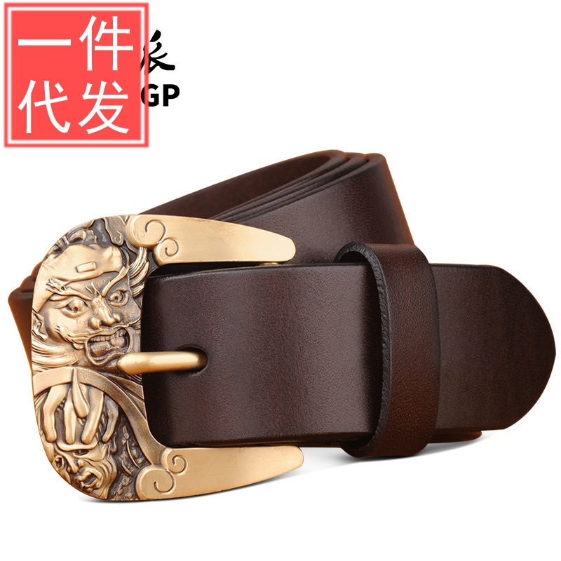 Zhong Kui Belt buckle man The first layer Pure cowhide Buckle belt personality Pin buckle Waist belt leisure time Versatile