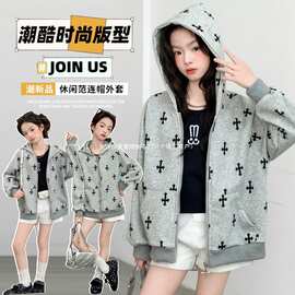 女童2026新款满印外套十字花6803成绩单连帽图片色女织里休闲