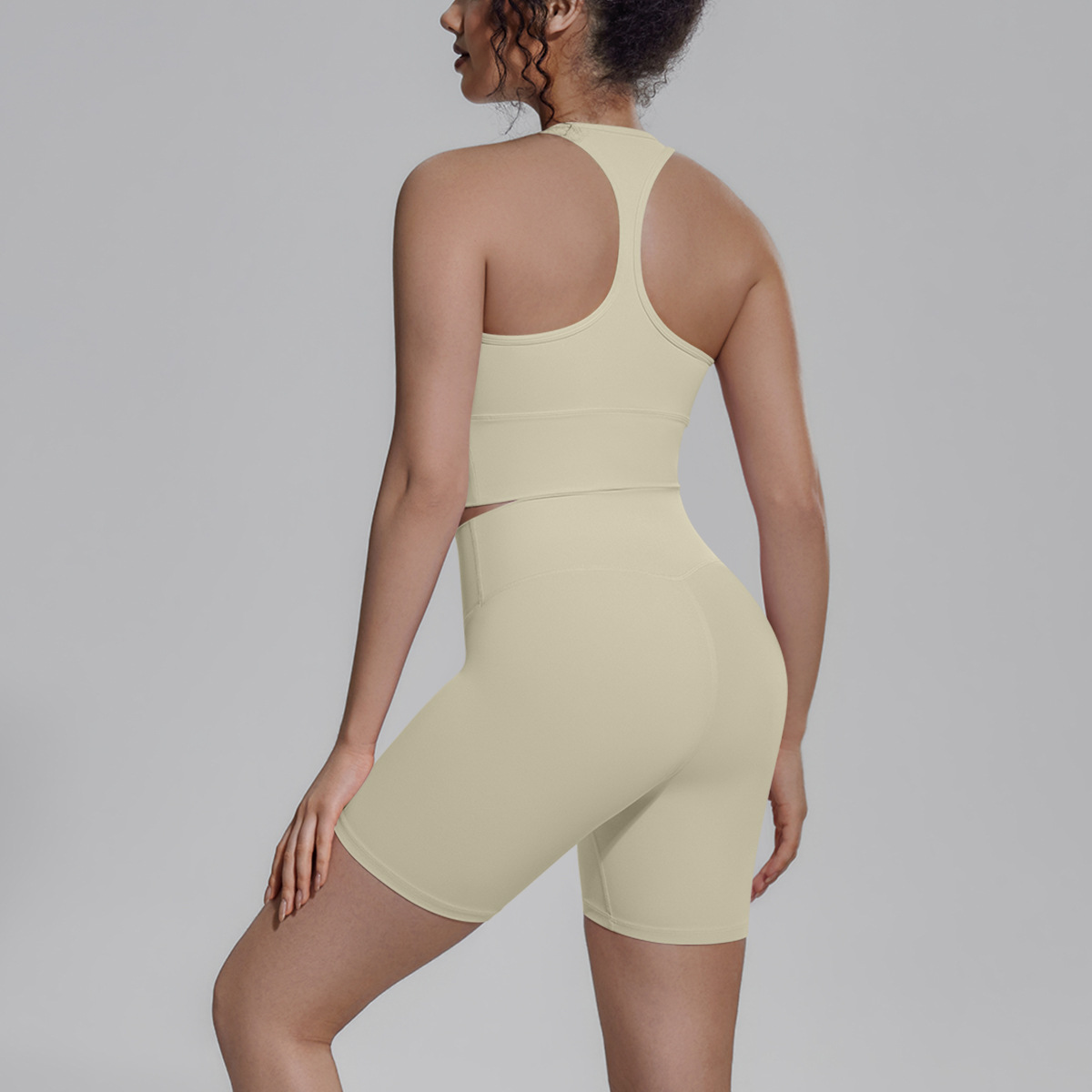Cross-border sólido doble cara brocade belleza de espalda ajustado y transpirable traje de yoga conjunto de entrenamiento deportivo correr fitness dos piezas conjunto de mujeres image 11