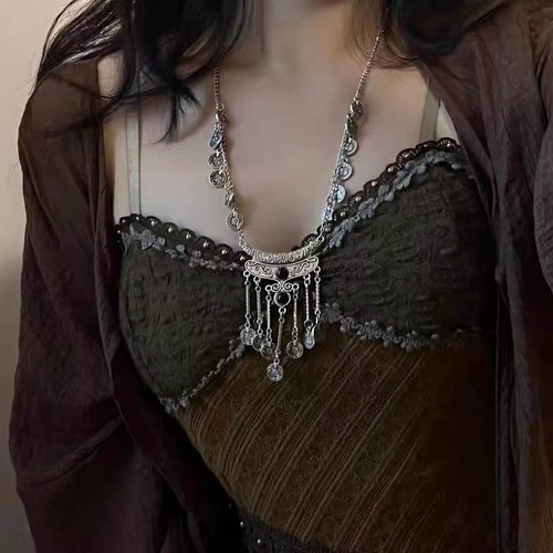 Bohemian Tibetan Style Vintage Tassel Necklace Women's Exotic Accessories Ethnic Style Retro Miao Tribe Necklaces Jewelry