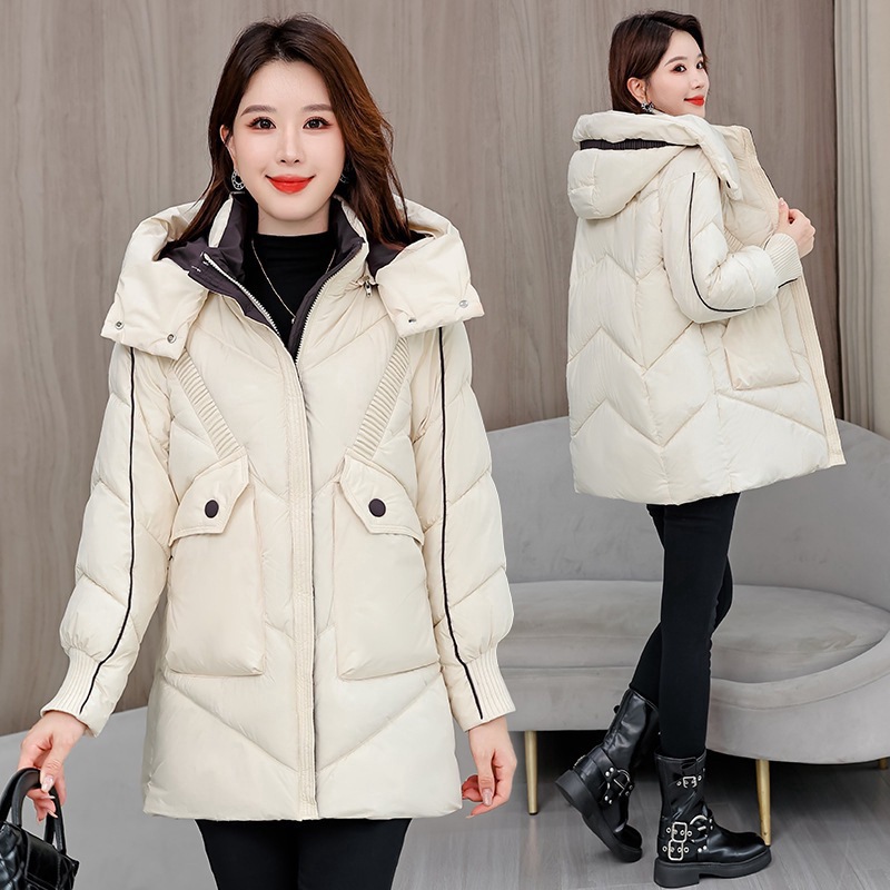 2025新款宽松显瘦棉服女中长款韩版棉衣加厚连帽棉袄冬季时尚外套