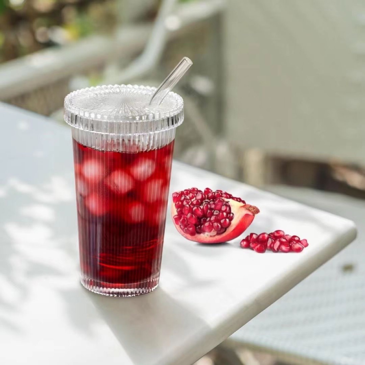 批发ins风高颜值竖条纹玻璃杯 果汁杯带盖咖啡奶茶杯伴手礼吸管杯