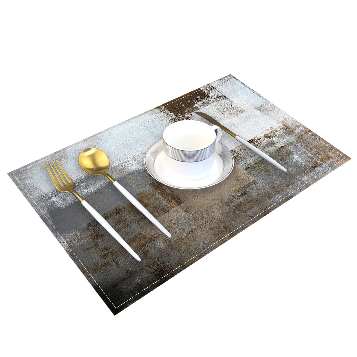 Pintura al óleo graffiti de una sola capa de lino Placemat Arte Decoración tela estera de mesa montaña lavado antideslizante estera de aislamiento