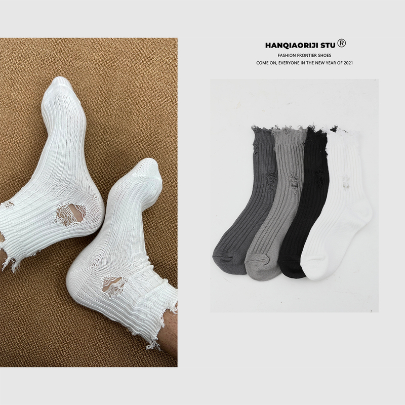 Socks Women's New Arrival genuine goods Ins Fashionable All-Match Rhole Socks Middle-Masked Students Stacking Socks Long-Masked Socks Women