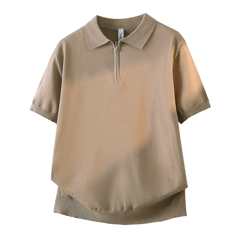 Polo camiseta de punto camiseta de manga corta hombre solapa media cremallera vieja camiseta de hielo de negocios de verano fábrica transfronteriza al por mayor