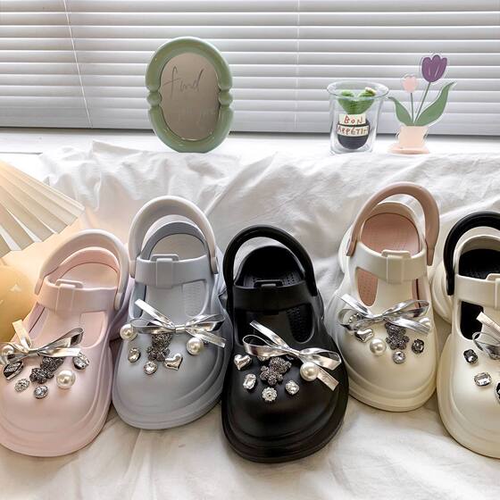 Explosions Super Soft Princess Wind Cave Shoes Retro Cyber Celebrant Go Out Rhinestone Bear Height Increase Cartoon Quick-Dry Office Shoes
