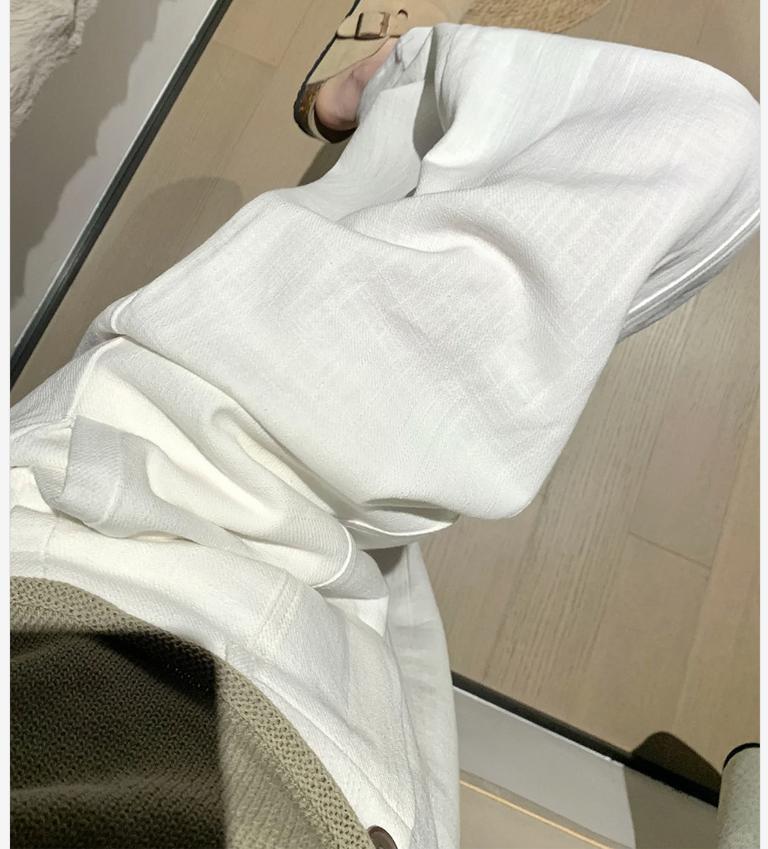 Quần culottes ống rộng nữ eo cao dáng suông chất liệu tơ tằm linen mềm mại mùa hè — Trắng - Nhỏ, Trắng - Quần dài chi tiết 10