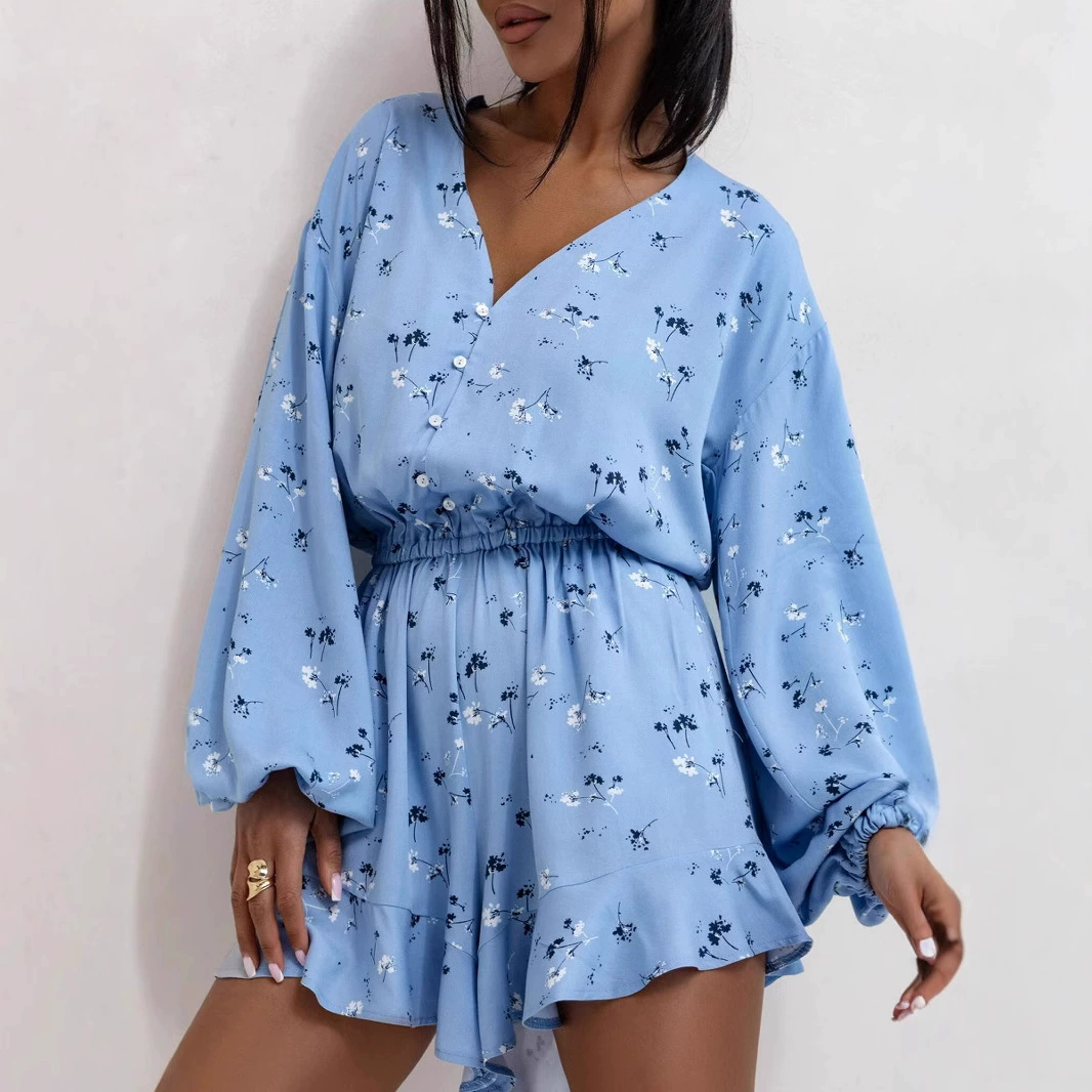 Summer cute flashlight, long-sleeve, brace, bodysuit, overall, European style, loose fit, V-neckline